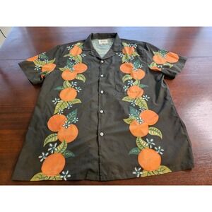 Duvin Design Mens Large Orange Tropical Pocket Hawaiian Alligator Camp Shirt
